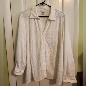 CJ Banks White Striped Button-Up Shirt